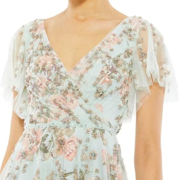 Mac Duggal Chiffon Beaded Robin's Egg Blue Gown - Picture 5 of 16